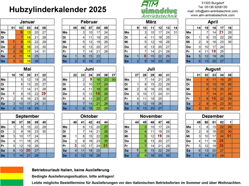 Hubzylinderkalender 2025